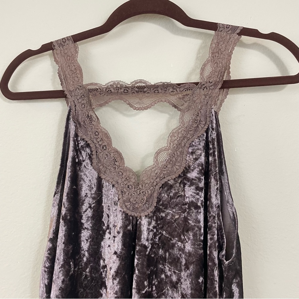 POL Brown Crushed Velvet V Neck Lace Trim Flowy‎ Tank Size Small Boho-Western - Picture 7 of 9